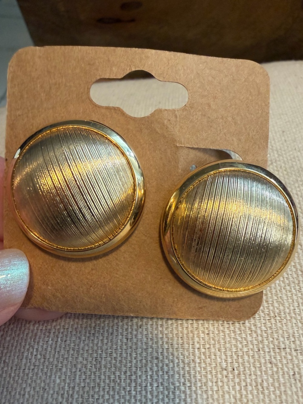 Vintage Gold Textured Round Clip On Earrings